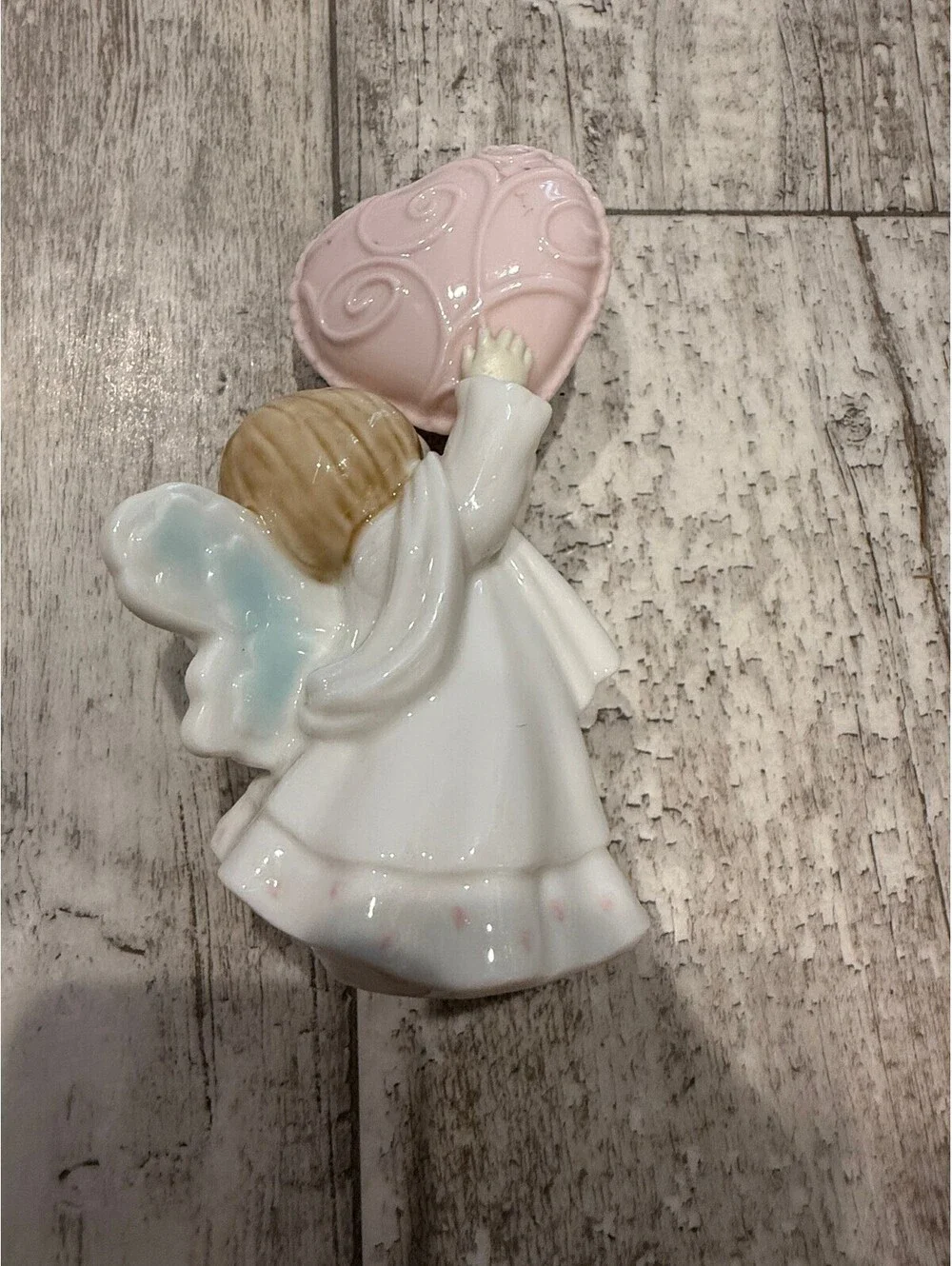 Ceramic Christmas Angel Cherub Holding Pink Heart Figurine